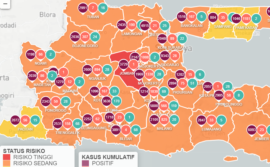 Update Covid-19 Jawa Timur, Rabu 10 Februari 2021. (Foto:Tangkapan layar Info Covid-19) 