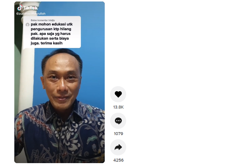 Dirjen Dukcapil Kemendagri Zudan Arif Fakrulloh aktif memberikan informasi melalui Tiktok, dalam beberapa hari terakhir. (Foto: Tangkapan layar via Tiktok) 