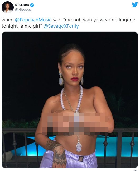 Pose Rihanna telanjang dada yang membuat geram warga India. (Foto: Twitter)