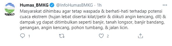 BMKG mengimbau masyarakat waspada. (Foto: Twitter)
