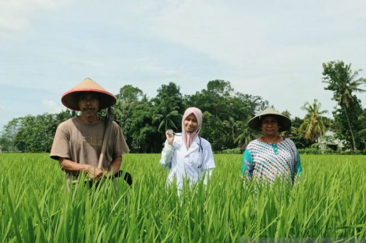 Febri Fatma Lailatul Laeli atau biasa disapa Eli (tengah) bersama kedua orang tuanya yang menjadi petani di Desa Kesilir, Kecamatan Wuluhan, Kabupaten Jember. (Foto: Antara-Humas Unej)