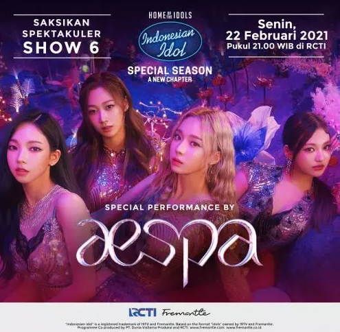 Girl group Aespa dari SM Entertainment dijadwalkan tampil di Indonesian Idol babak Spektakuler Show 6, Senin 22 Februari 2021 pukul 21.00 WIB. (Foto: SMTOWN)