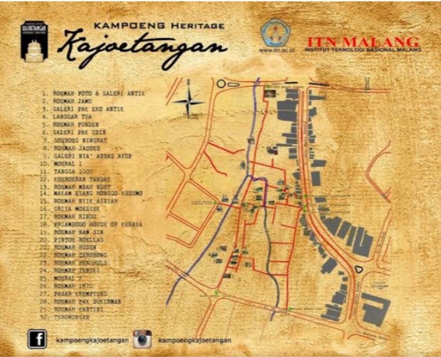 Daftar bangunan kuno di kawasan Kampung Kayutangan Heritage (Instagram: kampoengkajoetangan) Daftar bangunan kuno di kawasan Kampung Kayutangan Heritage (Instagram: kampoengkajoetangan)