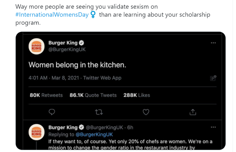 Cuitan Burger King yang disebut seksis. (Foto: Tangkapan layar via Twitter)