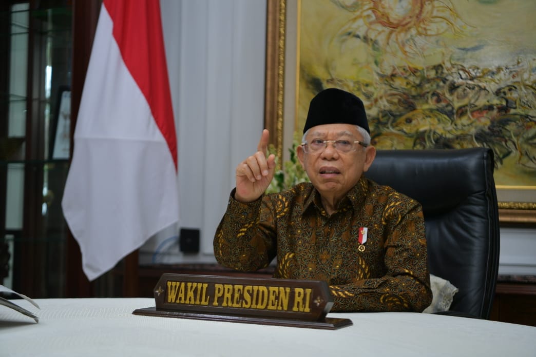 Wakil Presiden (Wapres) KH Ma'ruf Amin pada Webinar Nasional Branding Ekonomi Syariah Indonesia: Menuju Pusat Ekonomi Syariah Dunia di rumah dinas Wapres, Jalan Diponegoro Nomor Jakarta, Rabu 10 Maret 2021. (Foto: Setwapres)