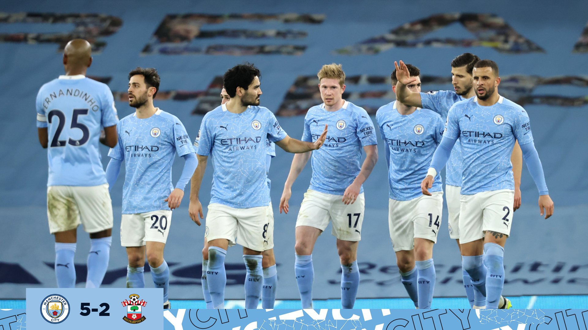 Pemain Manchester City menghancurkan Southampton 5-2 dalam laga lanjutan Premier League 2020/2021, Kamis 11 Maret 2021. (Foto: Twitter/@ManCity) 