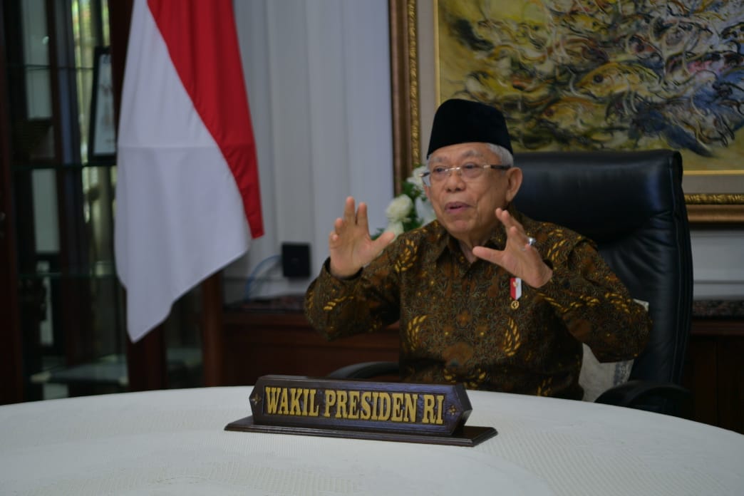 Wapres KH Ma'ruf Amin dalam acara Milad ke-57 IMM secara virtual. (Foto: Sekwapres)