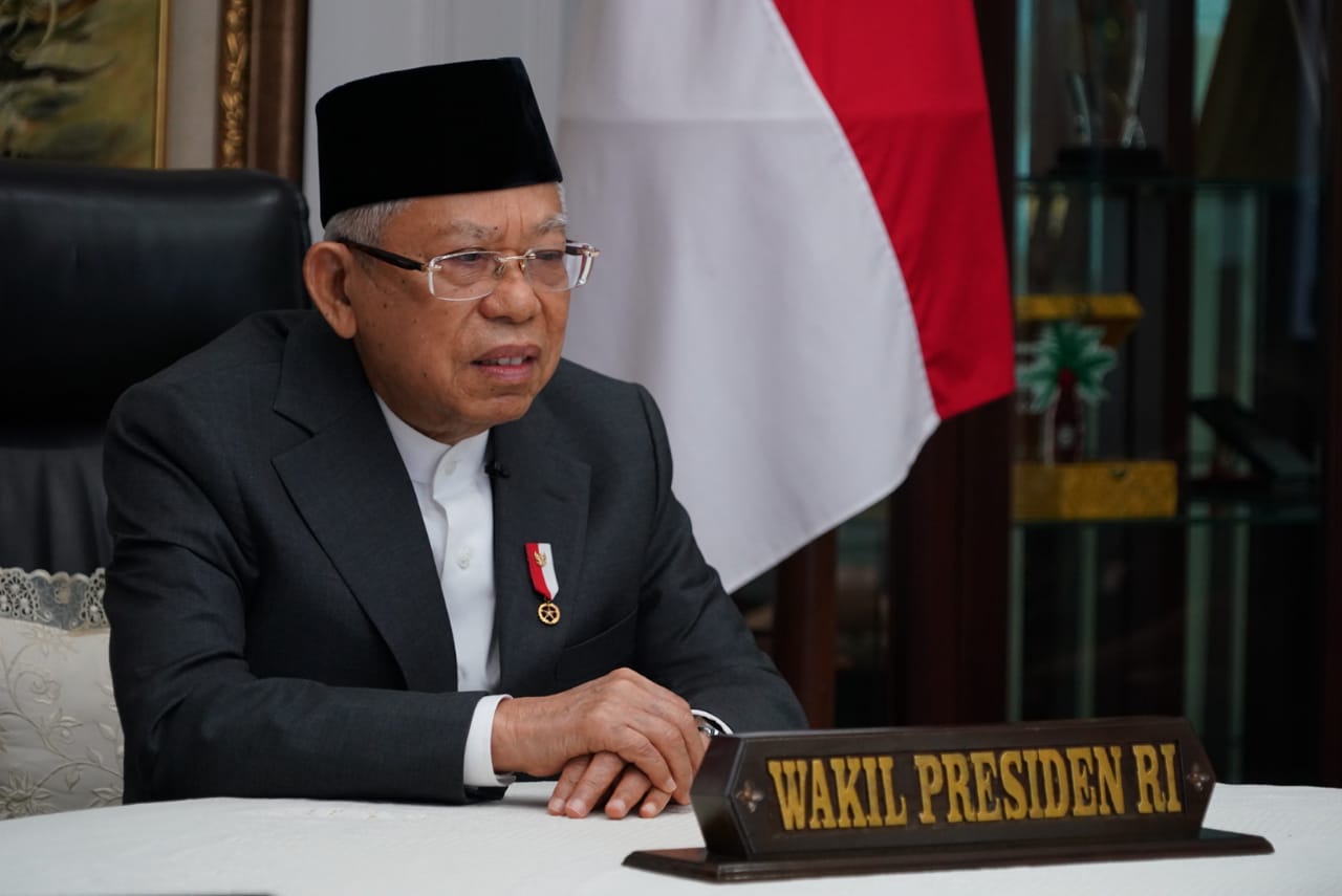 Wakil Presiden pres Ma'ruf Amin  membuka Seminar Nasional dan Deklarasi Gerakan Nasional Pendewasaan Usia Perkawinan secara virtual yang diselenggarakan MUI Pusat. (Foto: Setwapres)