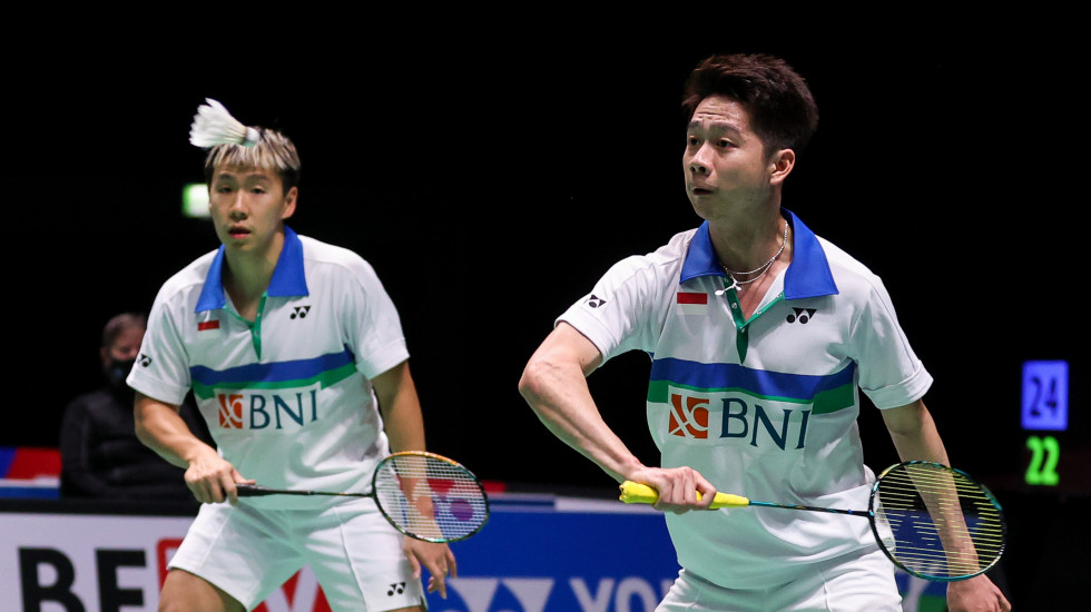 Ganda Putra Indonesia, Kevin/Marcus saat tampil di All England 2021. (Foto: BWF)