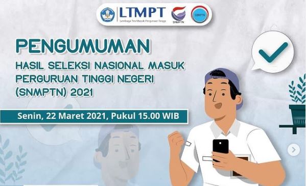 Ilustrasi pengumuman SNMPTN hari ini, Senin 22 Maret 2021 pukul 15.00 WIB. (Grafis: Instagram LTMPT)