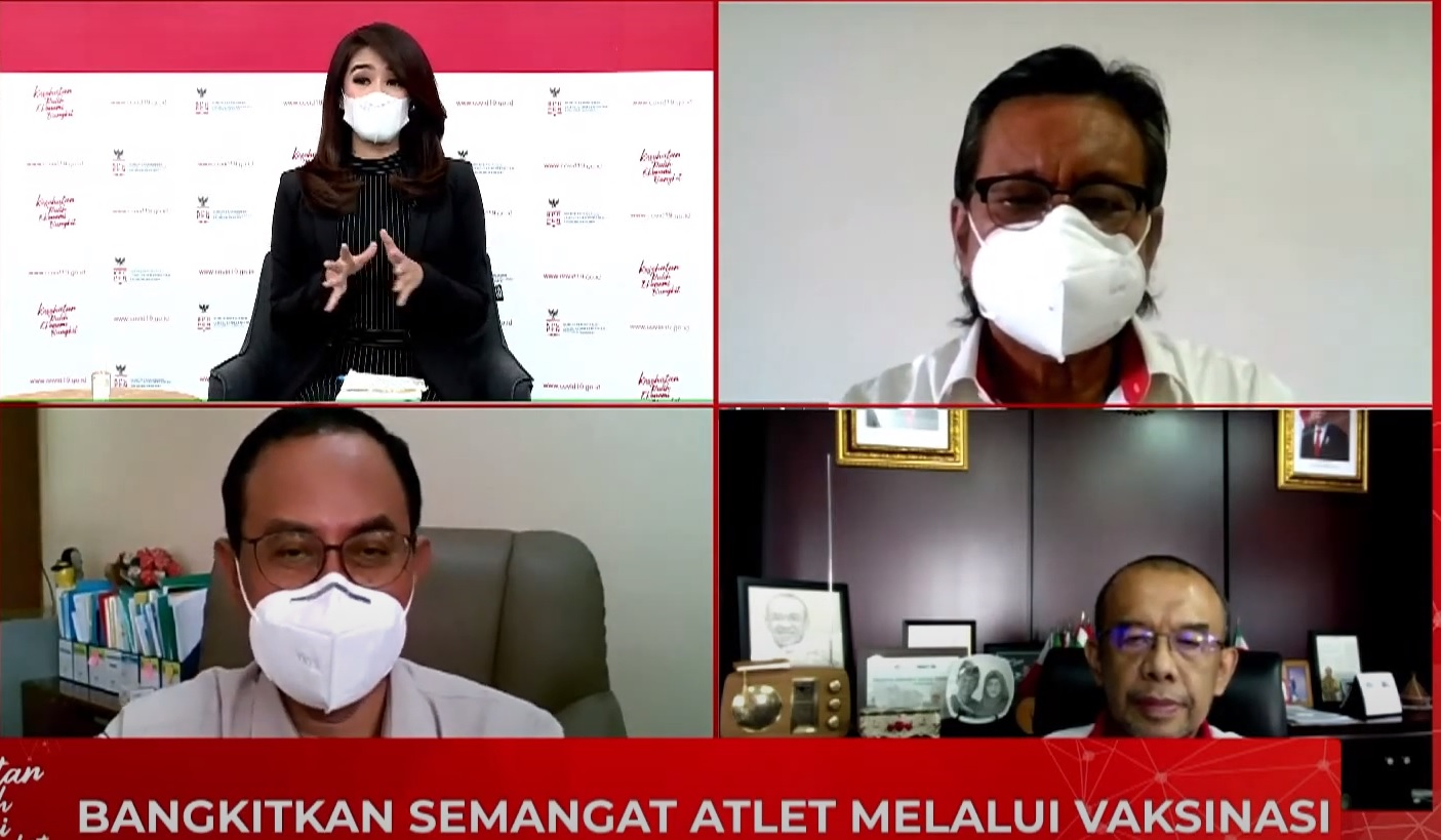 Saat diskusi daring soal vaksinasi atlet yang diselenggarakan oleh Komite Penanganan Corona Virus Disease 2019 (Covid-19) dan Pemulihan Ekonomi Nasional (KPCPEN). (Foto: Istimewa)