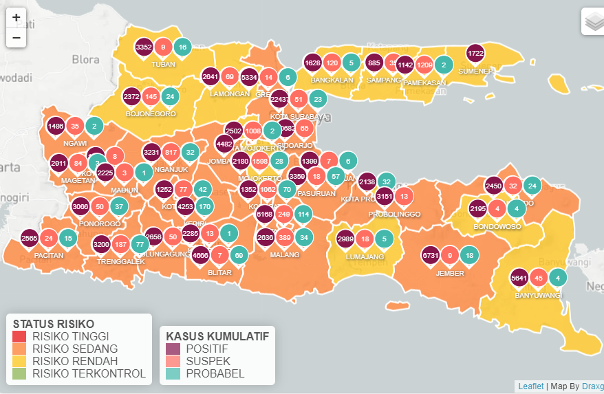 Update Covid-19 Indonesia per Selasa, 23 Maret 2021. (Foto: Tangkapan layar via Info Covid-19 Jawa Timur)