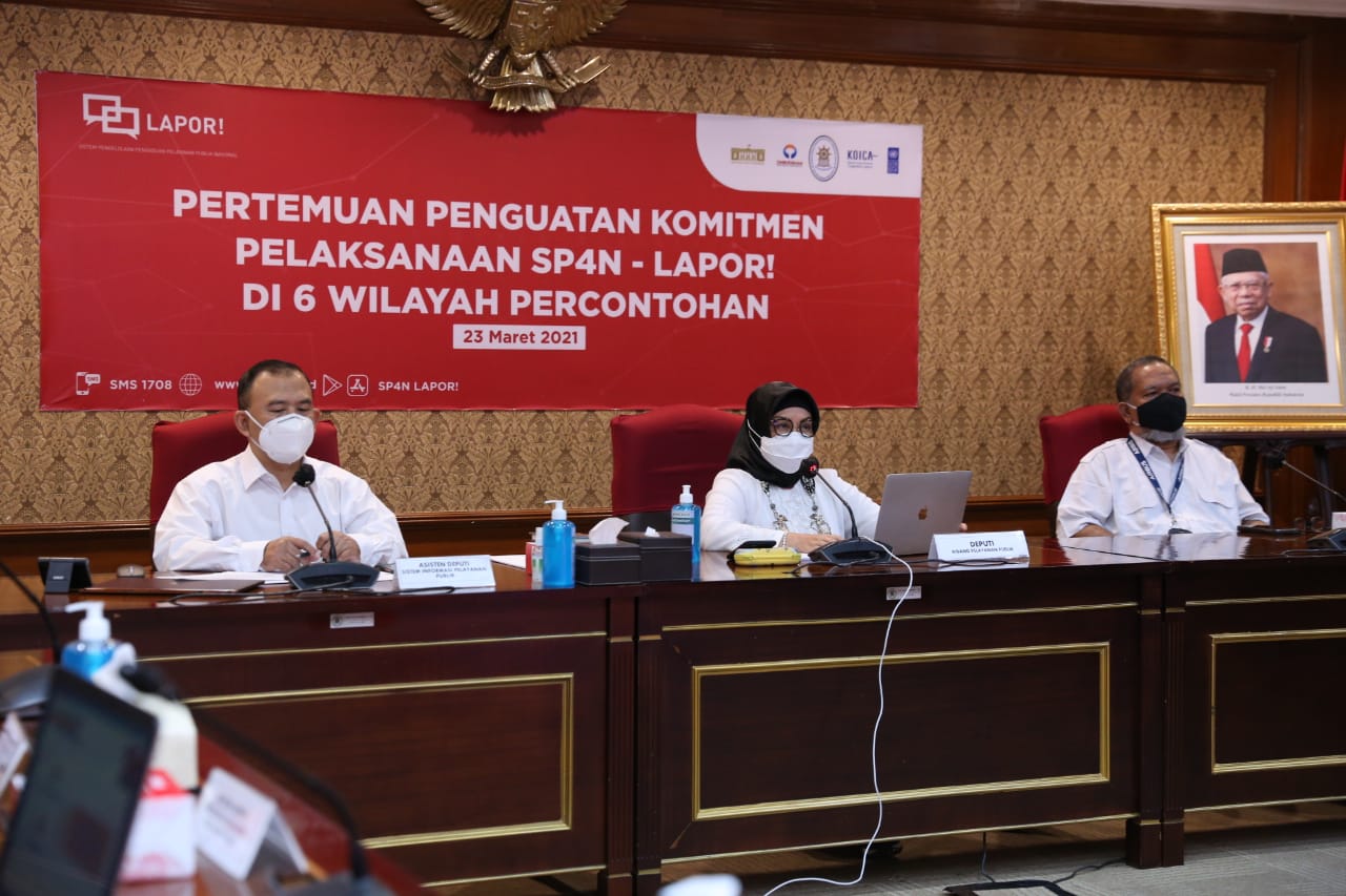 Pertemuan Penguatan Komitmen Pelaksanaan SP4N-LAPOR! di Enam Wilayah Percontohan yang digelar secara virtual, Rabu 24 Maret 2021.  (Foto: Istimewa)