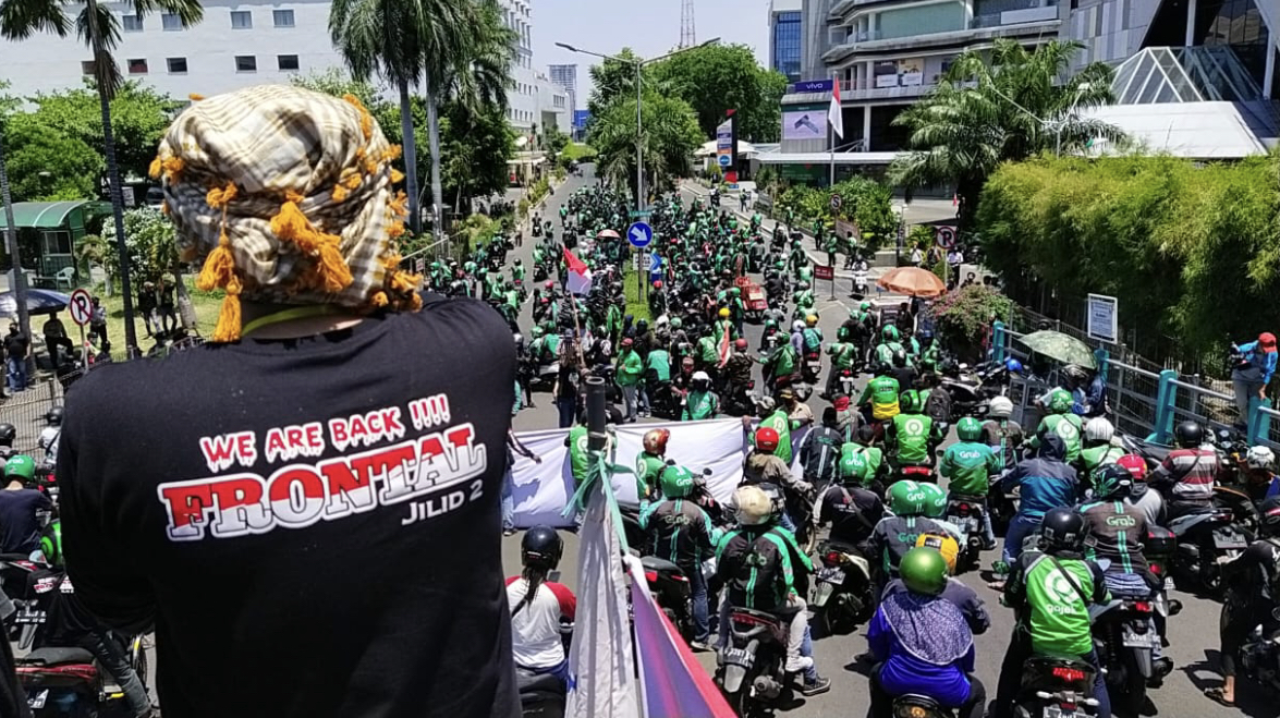 Driver Ojol yang tergabung dalam Frontal saat menggelar demo, 15 September 2020, lalu (Foto: Istimewa)