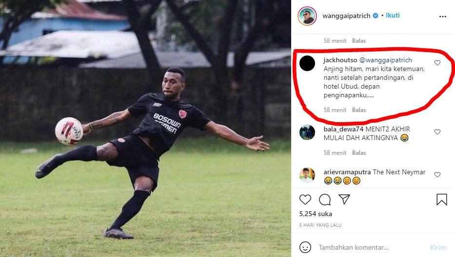 Salah satu dari sekian banyak ujaran rasisme terhadap Patrich Wanggai. (Foto: Tangkapan layar IG)