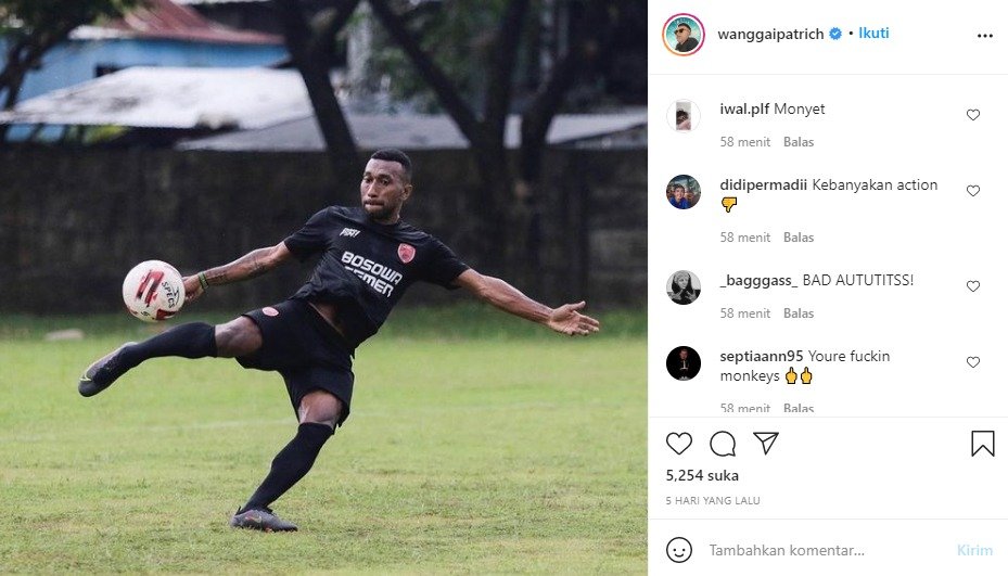 Salah satu dari sekian banyak ujaran rasisme terhadap Patrich Wanggai. (Foto: Tangkapan layar IG)