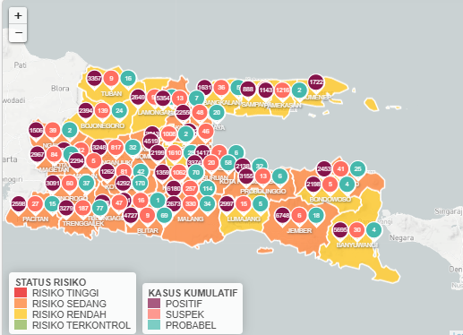 Update Covid-19 Indonesia per Jumat 26 Maret 2021. Kasus harian di Jawa Timur meningkat. (Foto: Info Covid-19 Jawa Timur)