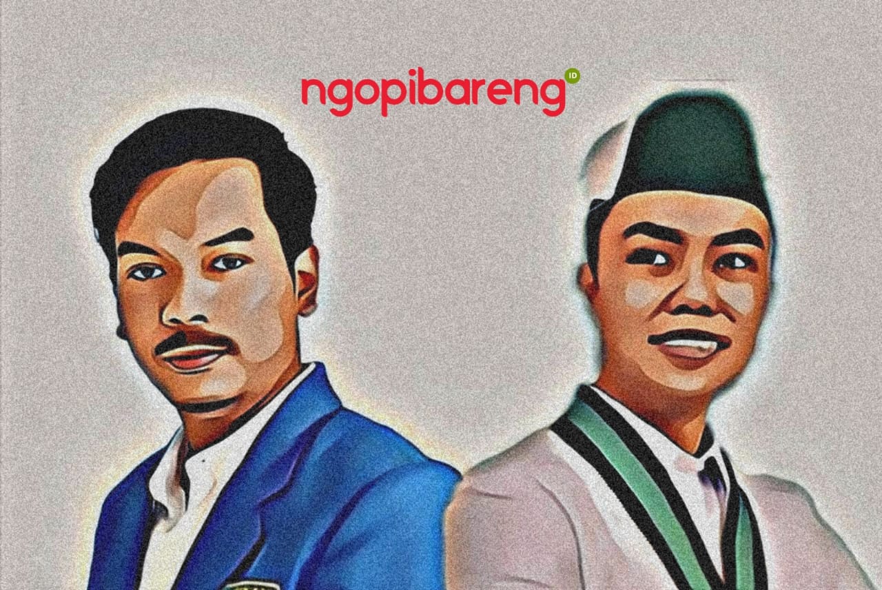 Ilustrasi Ketua Umum HMI Raihan Ariatama - Ketua Umum PMII Muhammad Abdullah Syukri. (Grafis: Fa Vidhi/Ngopibareng.id)