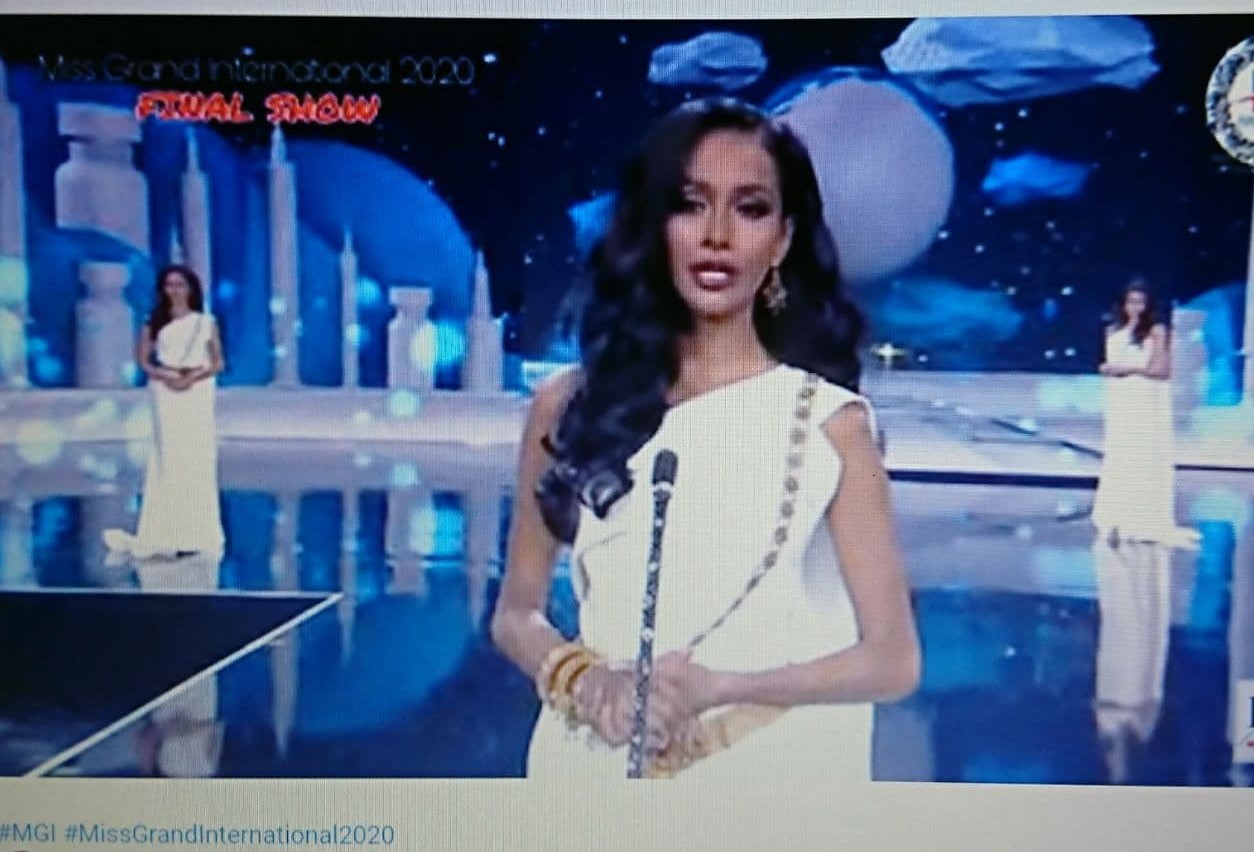 Aurra Kharishma dalam Miss Grand International 2020. (Tangkapan layar via Youtube)