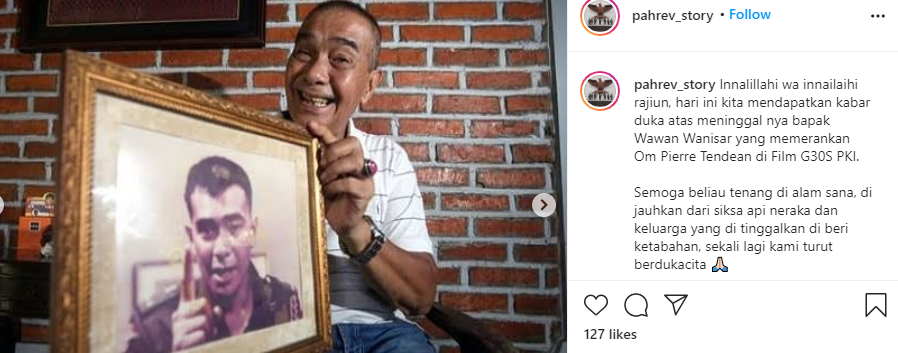 Kabar duka meninggalnya aktor Wawan Wanisar diunggah di Instagram. (Foto: Tangkapan layar)