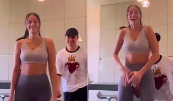 Tangkapan layar video Paulo Dybala dan sang pacar, Oriana, saat melakukan tantangan one arm lift di TikTok. (Foto: Istimewa)