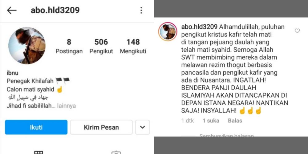 Terduga pelaku bom atau "pengantin" pria sempat mengunggah status soal bom gereja. (Foto: Tangkapan layar) Terduga pelaku bom atau "pengantin" pria sempat mengunggah status soal bom gereja. (Foto: Tangkapan layar)