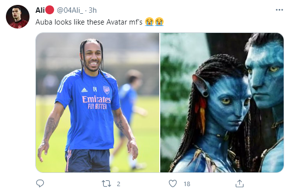 Gaya rambut baru Aubameyang mirip film Avatar. (Foto; Twitter)