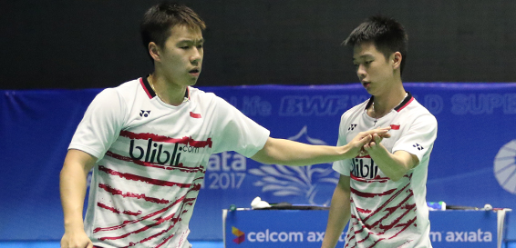 Ganda putra Indonesia, Kevin Sanjaya Sukamuljo/Marcus Fernaldi Gideon, melangkah ke semifinal Malaysia Terbuka Super Series Premier 2017 setelah mengalahkan Li Junhui/Liu Yuchen, Jumat (7/4). (Foto: PBSI)