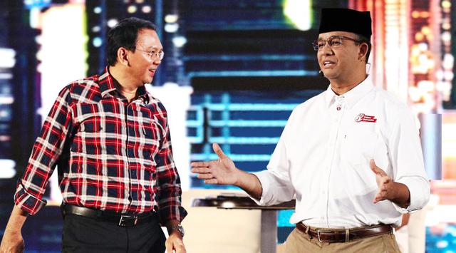 BERSAING: Basuki Tjahaja Purnama (Ahok) dan Anies Baswedan dalam sebuah acara. 