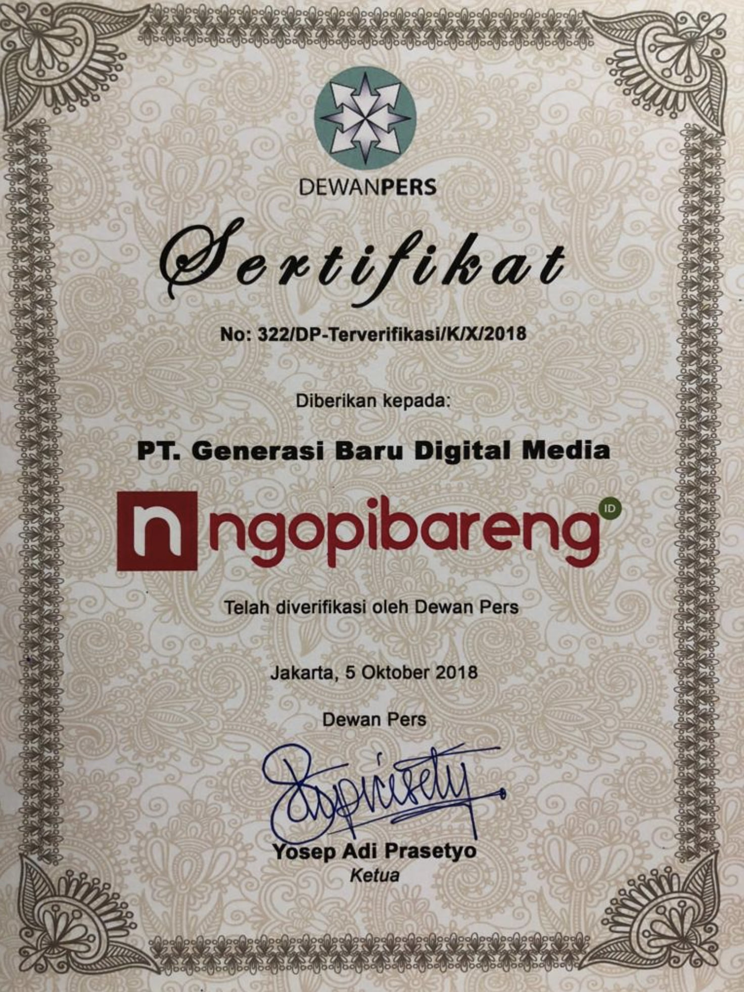 Sertifikat Dewan Pers