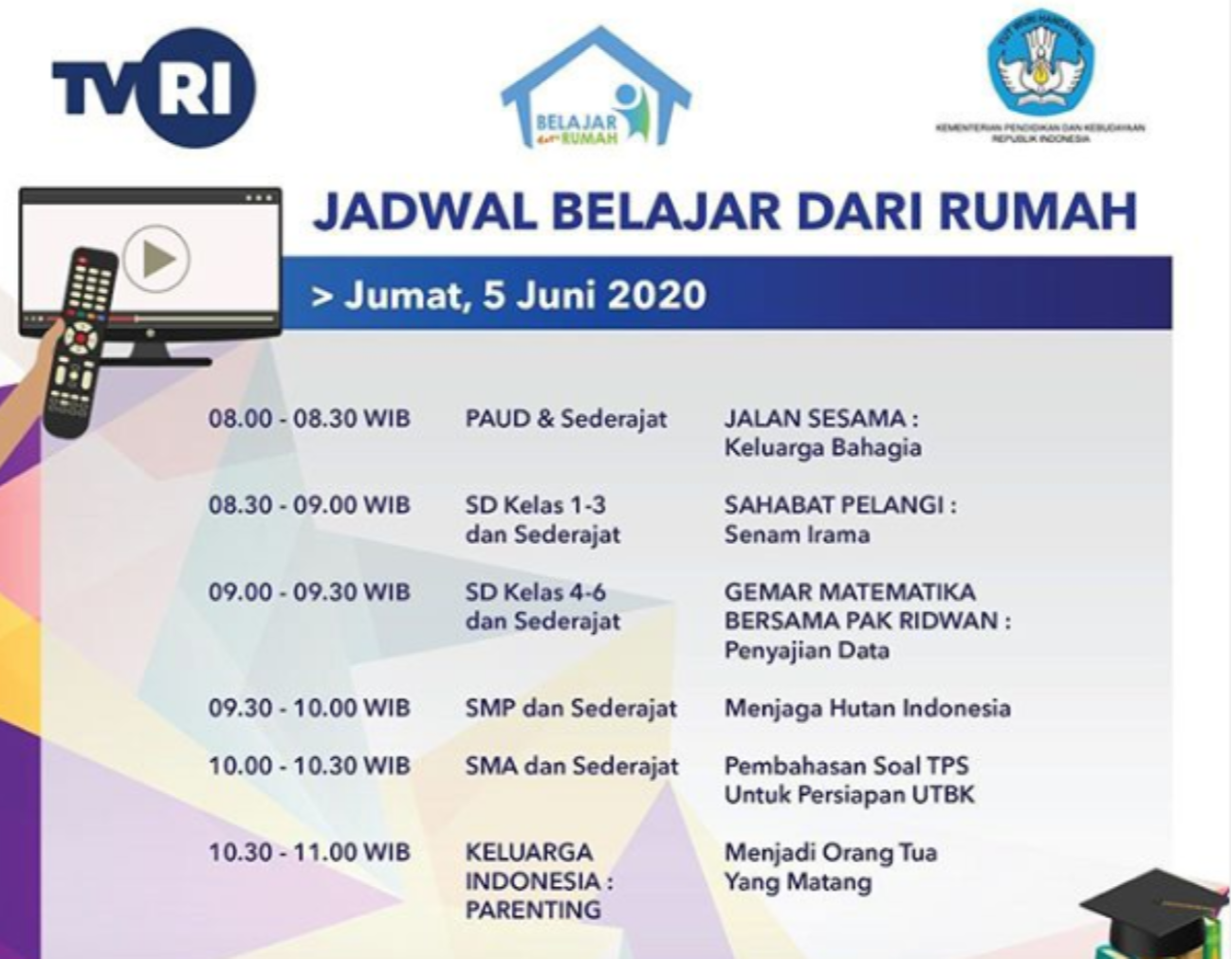 Program Belajar dari Rumah TVRI. (Foto: Dok. TVRI)