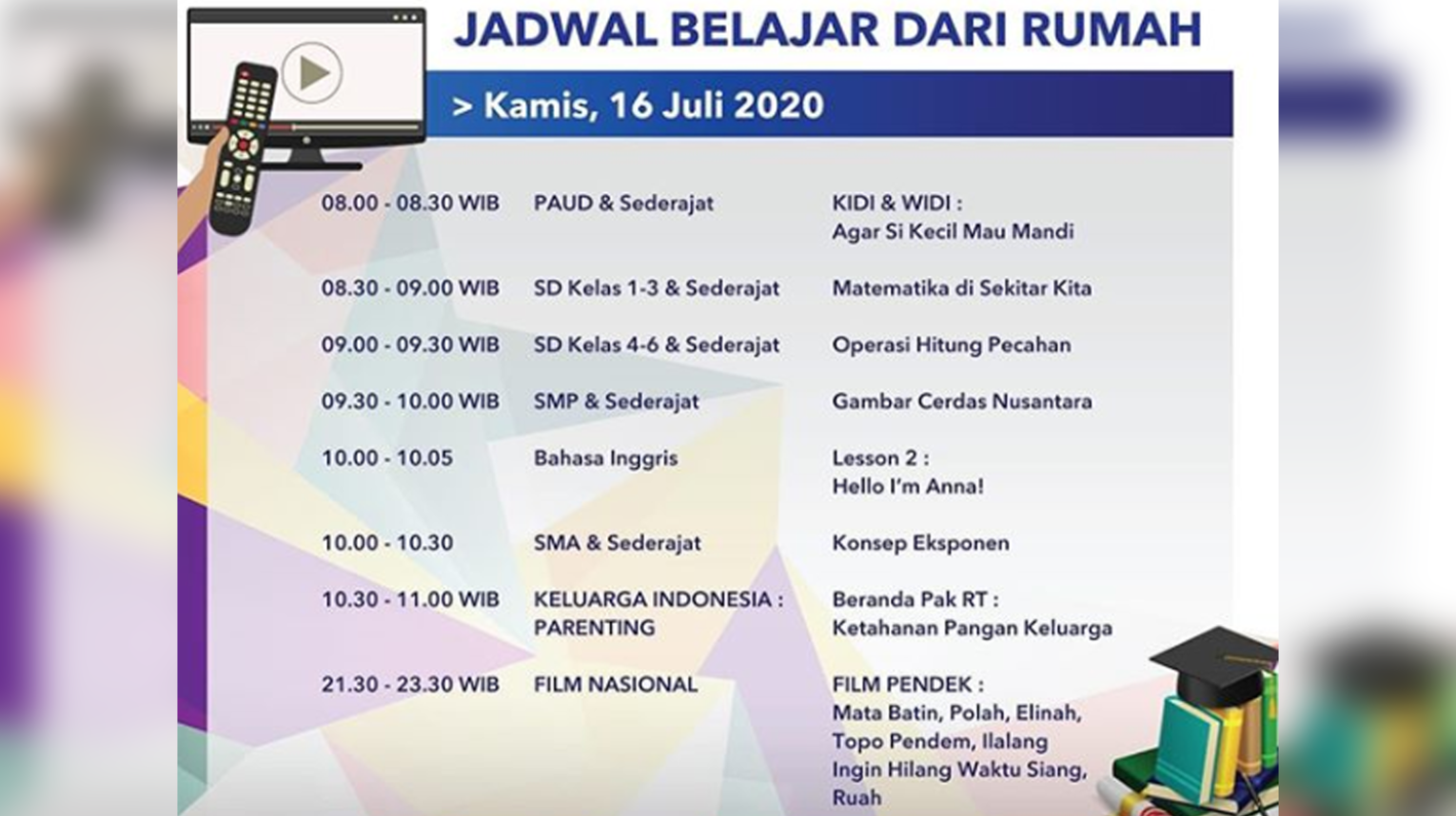 Program Belajar dari Rumah TVRI. (Foto: Dok. TVRI)