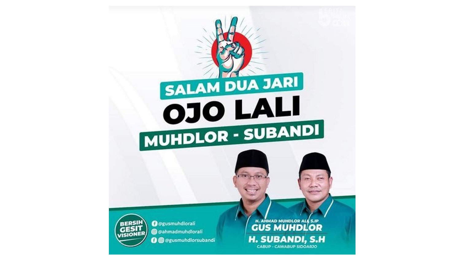 Pasangan calon (paslon) Pilkada Sidoarjo 2020 dengan nomor urut 2, yakni H Ahmad Muhdlor Ali atau akrab disapa Gus Muhdlor dan wakilnya, H. Subandi. (Foto: Dok. PKB)