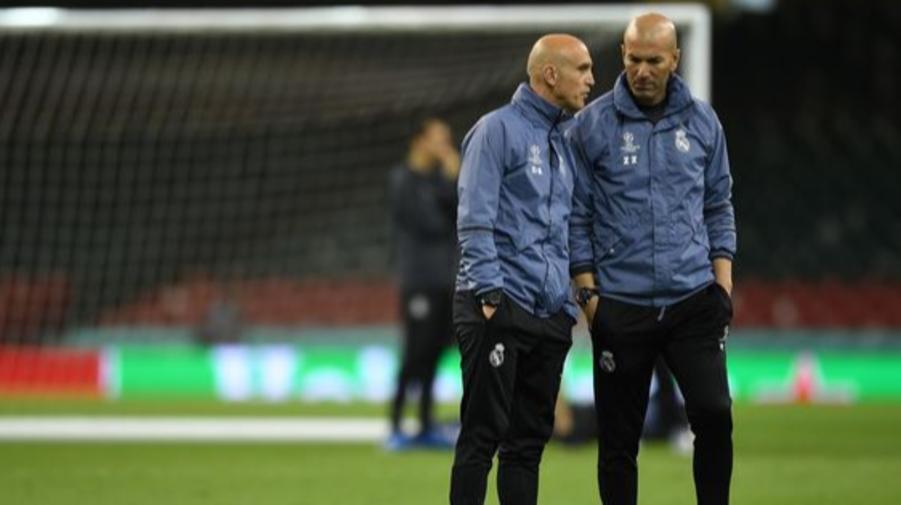 Pelatih Real Madrid Zinedine Zidane (kanan) dan asisten pelatih David Bettoni. (Foto: Dok. Real Madrid)