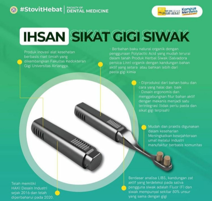 Sikat gigi siwak "IHSAN" hasil penelitian dosen FKG Unair. (Foto: Istimewa)