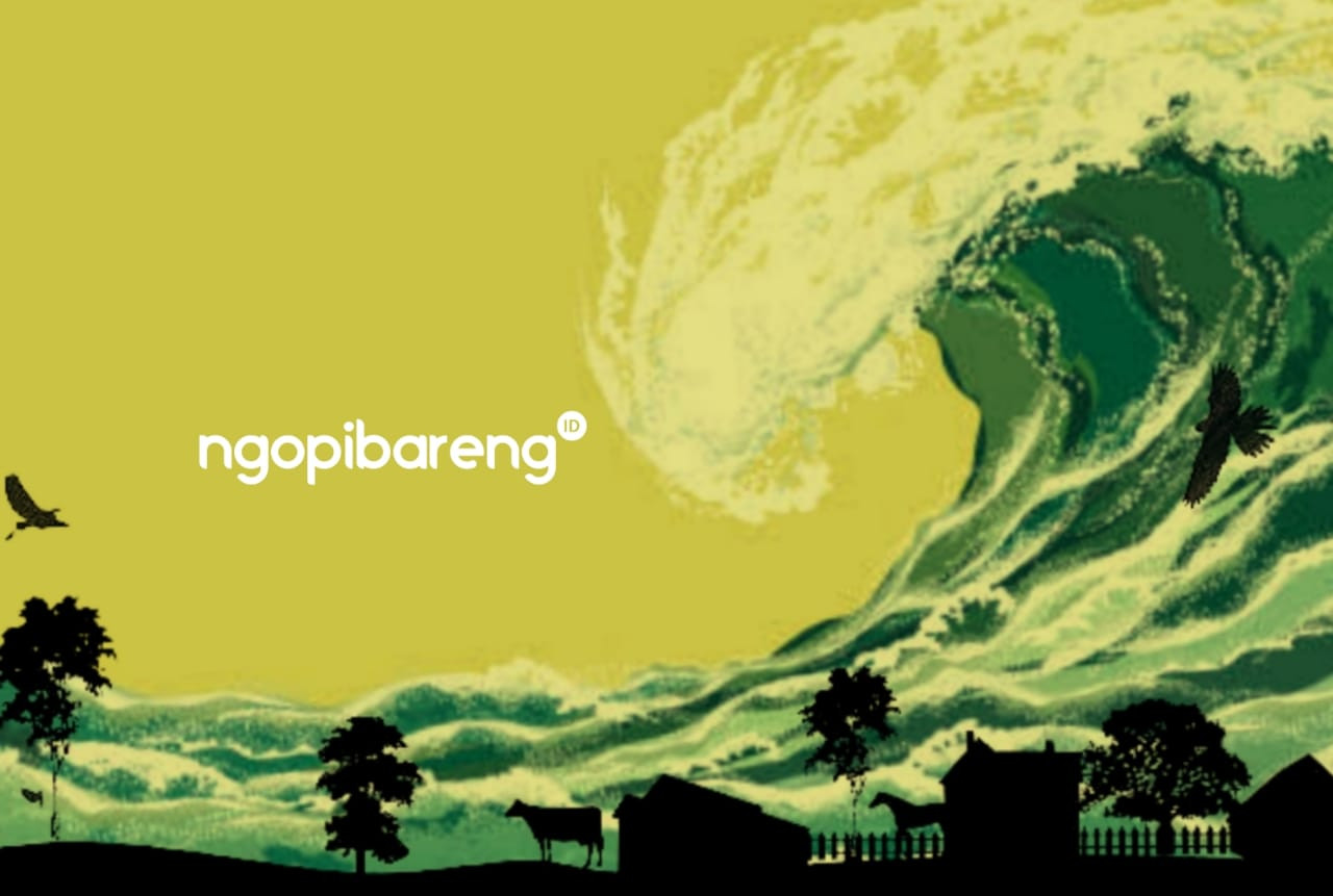 Ilustrasi bencana banjir bandang. (Grafis: Fa Vidhi/Ngopibareng.id)