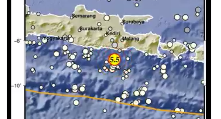 Gempa sebesar 5,5 Magnitudo di Kabupaten Malang pada Minggu 11 April 2021. (Foto: tangkapan layar via Twitter)