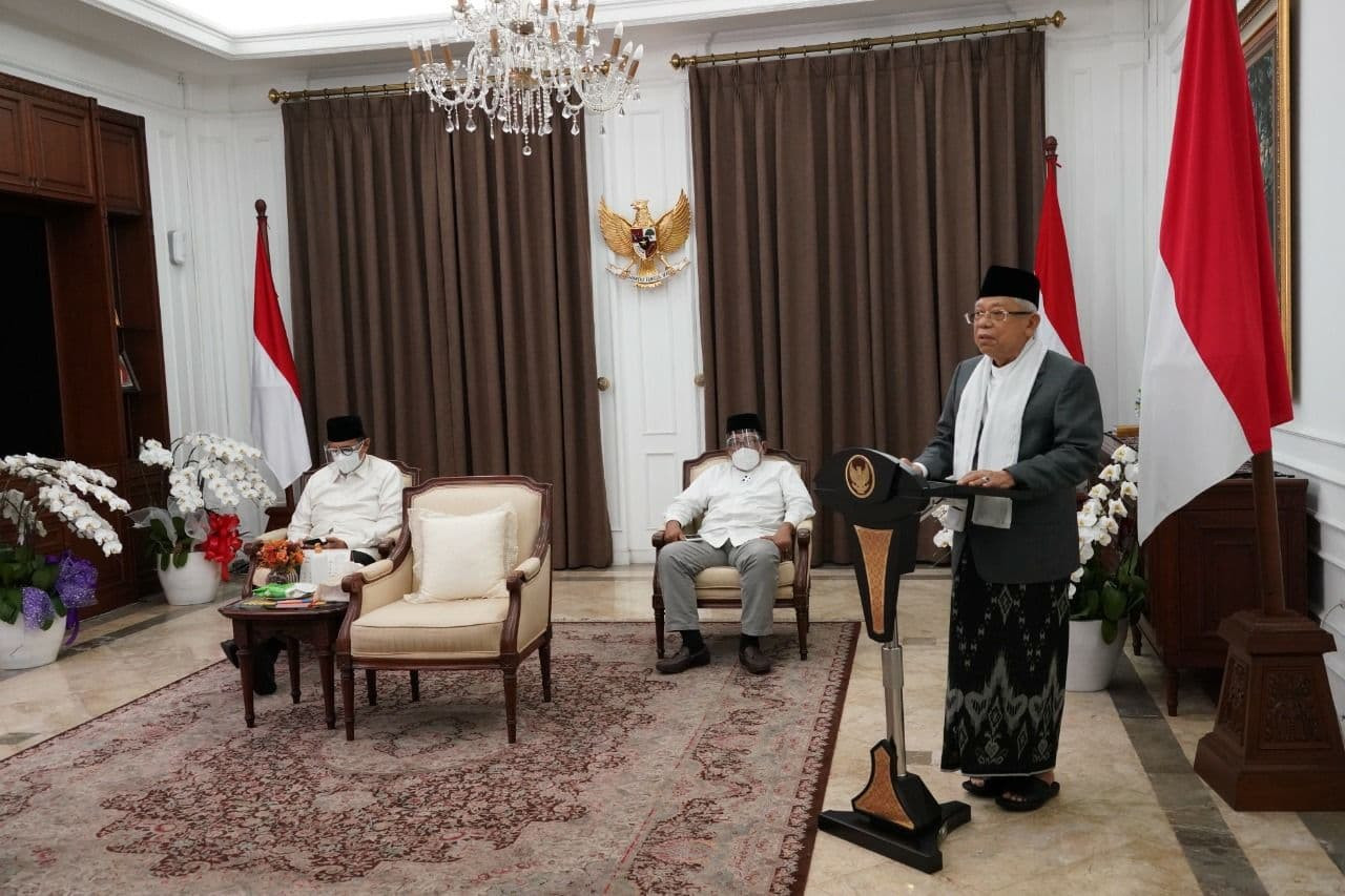 Wakil Presiden KH Makruf Amin menanjurkan penduduk di zona merah penyebaran Covid-19 agar beribadah Ramadhan di rumah saja. (Foto: Setwapres)