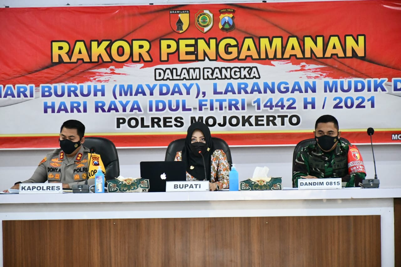 Rapat Koordinasi dalam rangka larangan mudik dan hari raya idul fitri tahun 2021 di Polres Mojokerto, Kamis 22 April. (Deni Lukmantara/Ngopibareng.id)