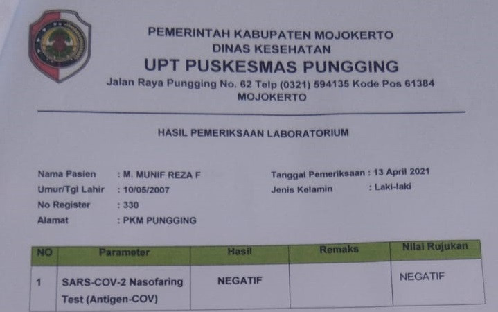 Polres Mojokerto Ungkap Surat Swab Antigen Palsu. (Foto: Deni Lukmantara)