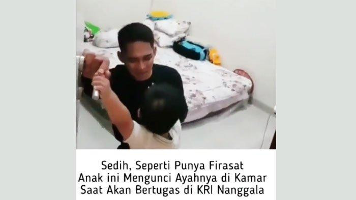 Tangkapan layar diduga salah satu awak kapal KRI Nanggala yang sebelumnya tak diiperbolehkan berangkat kerja oleh anaknya. (Foto: Tangkapan Layar)