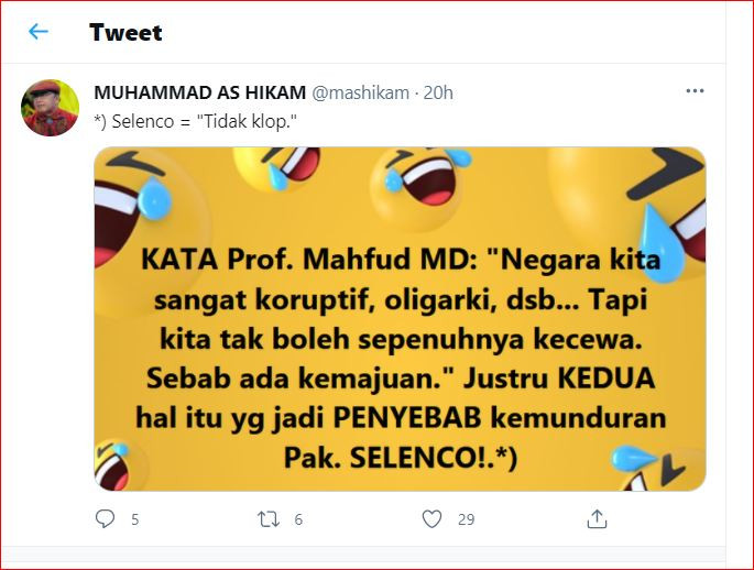 Tangkapan layar akun Twitter AS Hikam