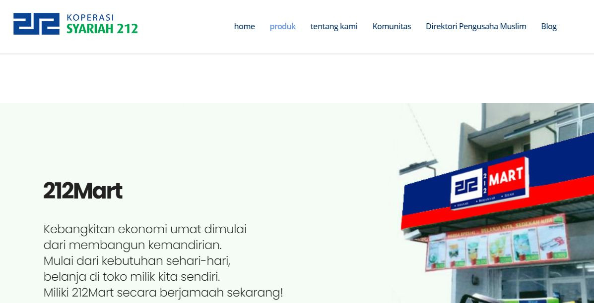 212 Mart produk dari Koperasi Syariah 212. (Foto: Tangkapan layar web)