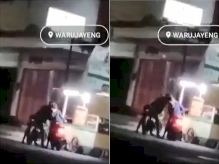 Tangkapan layar sepasang kekasih yang berciuman di pinggir jalan diduga Kelurahan Warujayeng, Kecamatan Tanjunganom, Kabupaten Nganjuk, Jawa Timur.