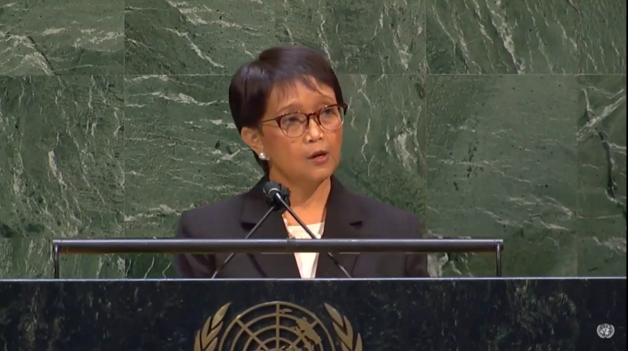 Menlu RI Retno L Marsudi dalam Sidang Majelis Umum PBB di New York. (Foto": kemlu)