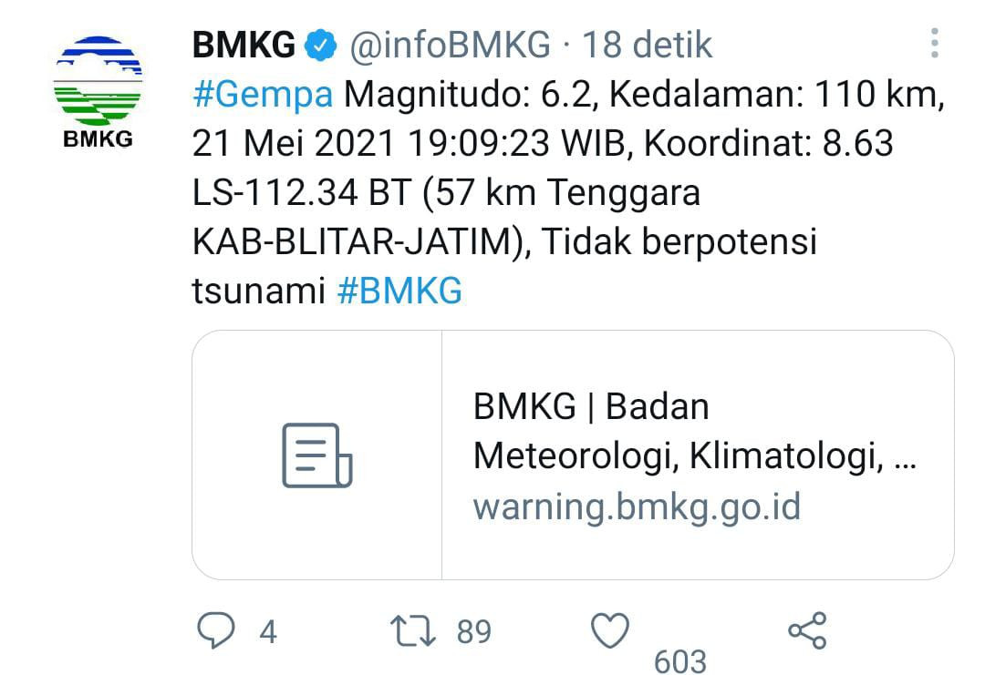 Tangkapan layar media sosial BMKG