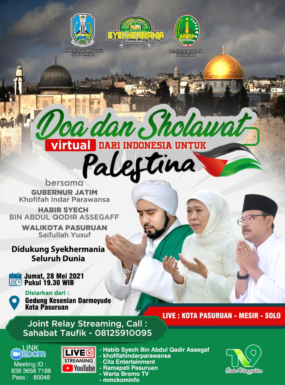 Sholawatan bersama Habib Syech, Khofifah, dan Gus Ipul untuk Palestina. (Foto: Istimewa)