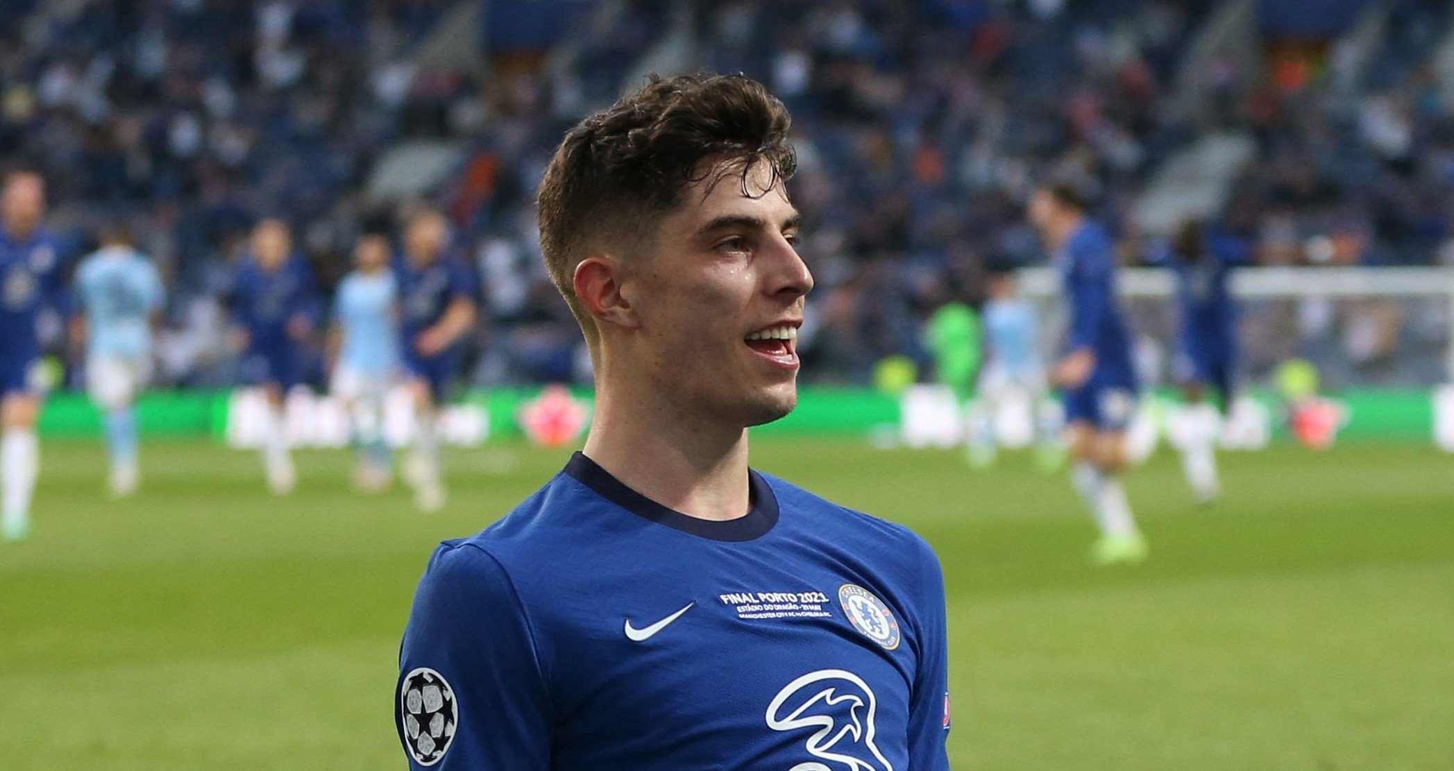 Kai Havertz melakukan selebrasi setelah mencetak gol ke gawang Man City di babak pertama final Liga Champions 2020-2021. (Foto: Twitter/@ChelseaFC)