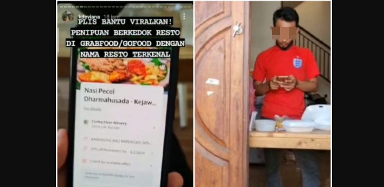 Dugaan aksi penipuan berkedok jual makanan online di daerah Kejawan Putih, Surabaya. Pelaku mencatut nama restoran ternama di Kota Pahlawan. (Foto: Tangkapan layar TikTok @kdeviana)