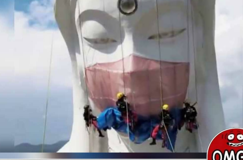 Tangkapan layar patung Dewi Kwan Im di Jepang yang dipasangkan masker (Foto: Instagram @omg.indonesia.id)